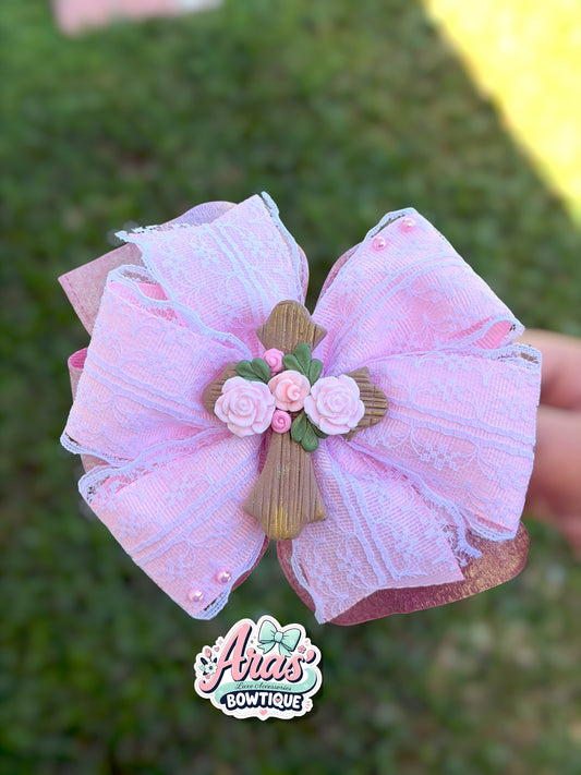 Floral Cross Twirl Bow