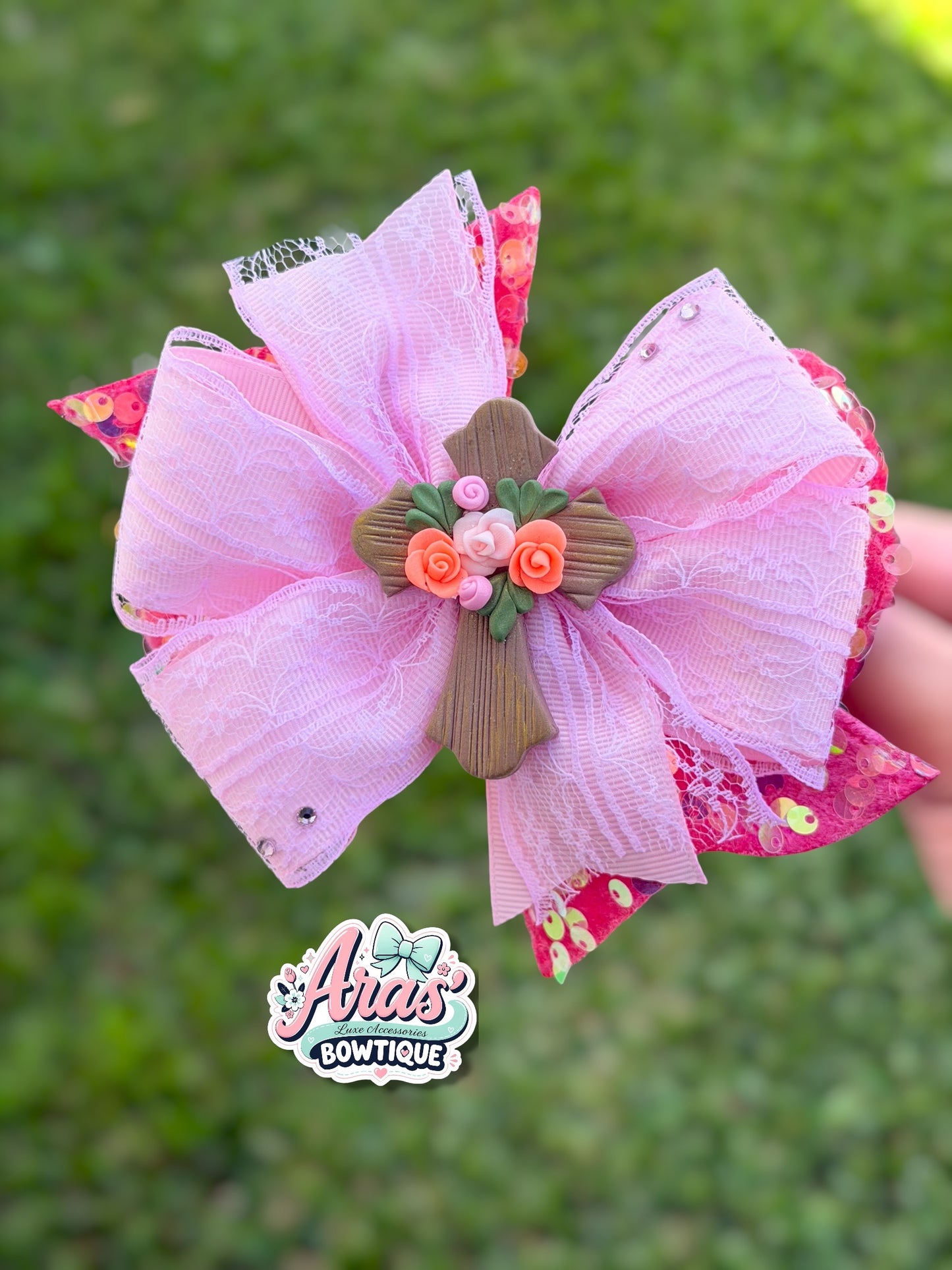 Floral Cross Twirl Bow
